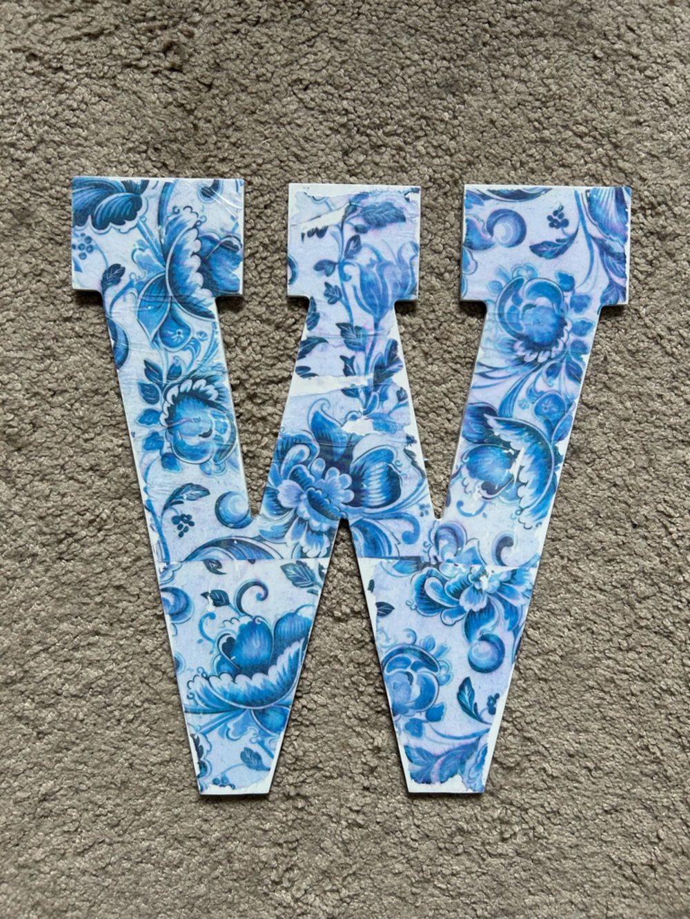 Blue Floral Letter W